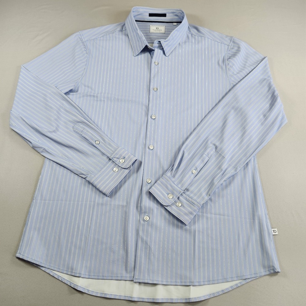 7 Diamonds 4 Way Stretch Shirt Men's Large Blue Striped Long Sleeve Casual